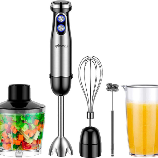 Safecourt Kitchen 6-delige Staafmixer Set - 1000 Watt - Hakmolen - 20 Snelheden - Inclusief Melkopschuimer & Maatbeker