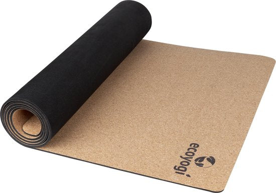Yogamat Kurk Premium Ecoyogi - 185 x 61 x 0,4 cm (incl. draagriem) - zorgt juist bij vochtige omstandigheden voor betere grip - anti-slip natuurrubber aan de onderzijde