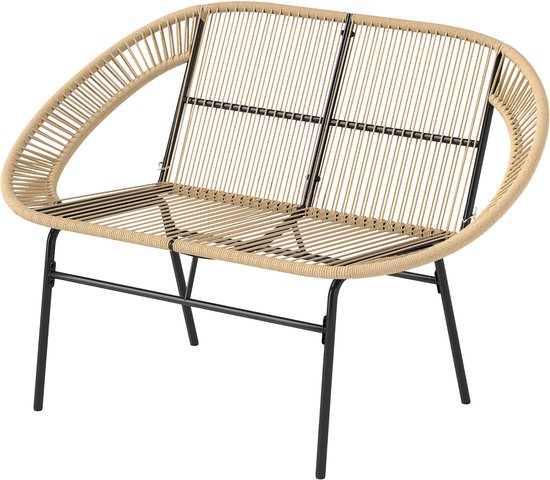 2-zits Rattan Tuinbank in Boho-stijl - Zwart