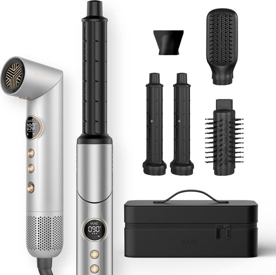 MAE Airstyler PRO II - krultang 5 in 1 Multistyler Föhn - Haarstyler - Krulborstel en Stijlborstel - Zilver