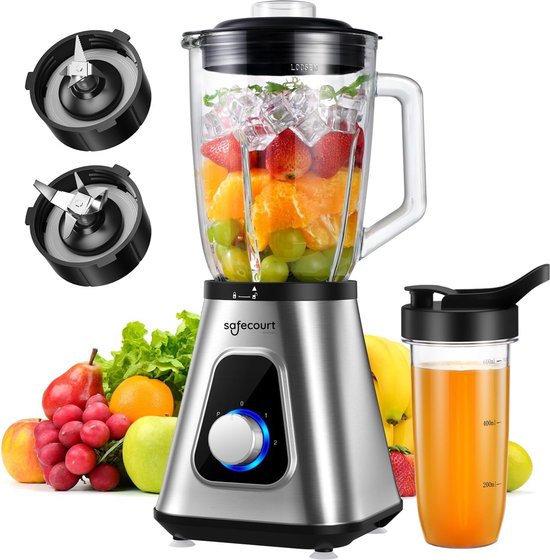 Safecourt Kitchen Blender - Smoothie maker - Krachtige 1200W - To-Go Beker - 3 Standen - RVS