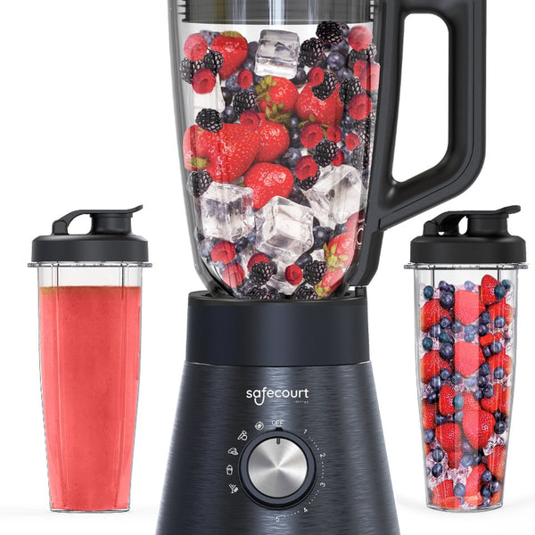 Safecourt Kitchen Power blender - 5 automatische programma's - Smoothie maker - 1300 Watt - Zwart