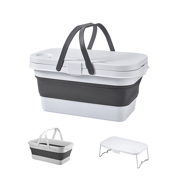 Picknickmand 2-1 - Wit & Grijs - Inklapbaar - Picknickmand met Tafel