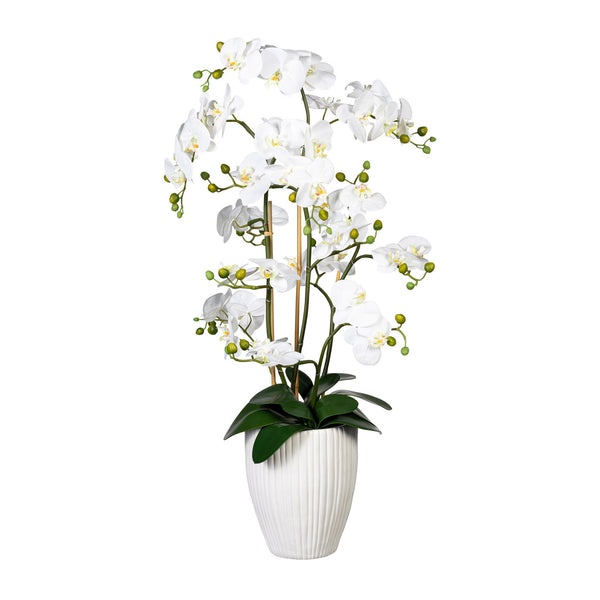 Kopu® Kunstbloem Orchidee 110 cm Wit Bloempot Rond - Phalaenopsis