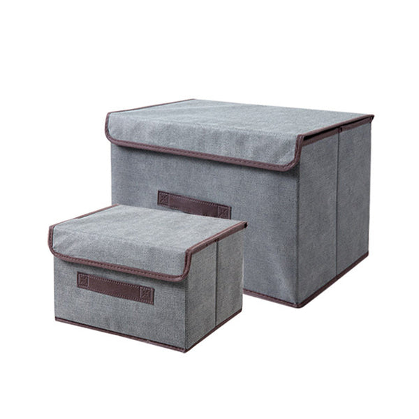 Opbergboxen Set - 2 Stuks - Grijs - Opbergmanden met Deksel - Textiel - Opbergdoos - Organizer