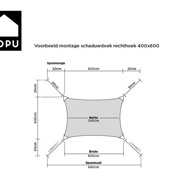 Kopu® Schaduwdoek Rechthoek 4x6 m Waterdicht - Zonnedoek - Creme