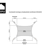 Kopu® Schaduwdoek Rechthoek 4x6 m Waterdicht - Zonnedoek - Grijs