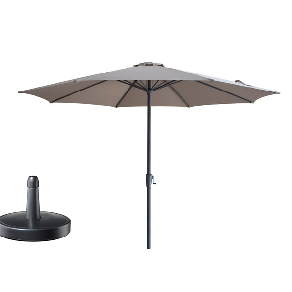 Kopu® Set Madrid 350 cm Grote Parasol Rond met Beschermhoes en Parasolvoet - Taupe