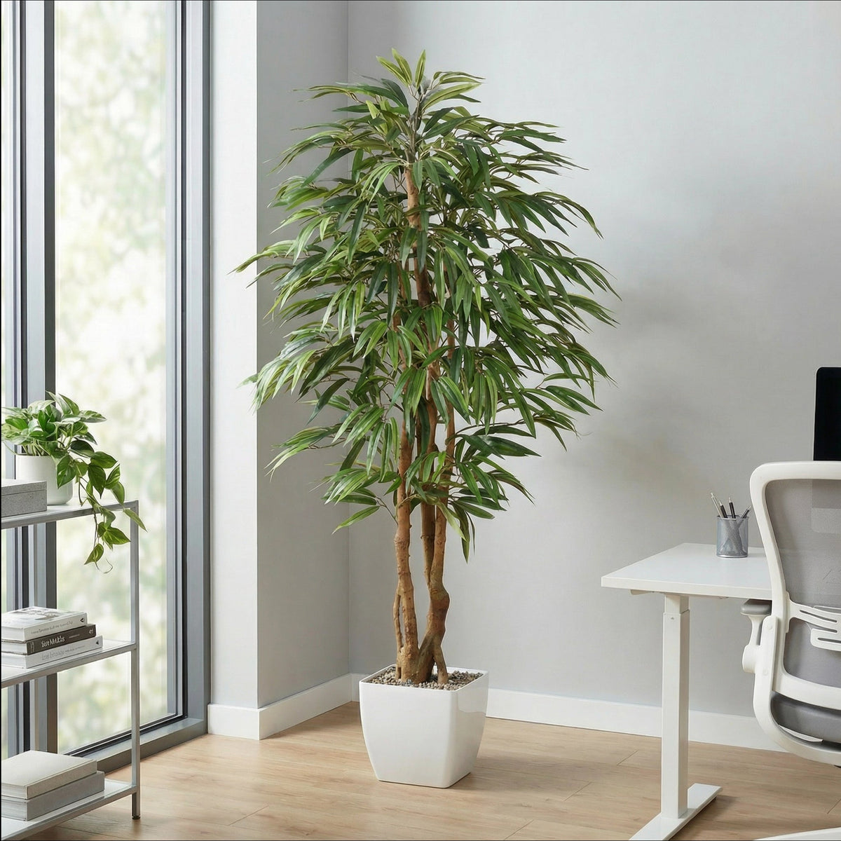 Kopu® Kunstplant Ficus 150 cm met witte Pot - 720 bladeren