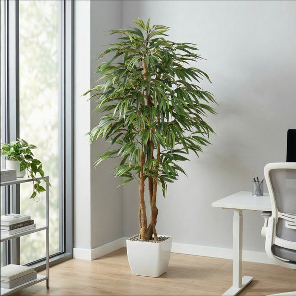 Kopu® Kunstplant Ficus 150 cm met witte Pot - 720 bladeren