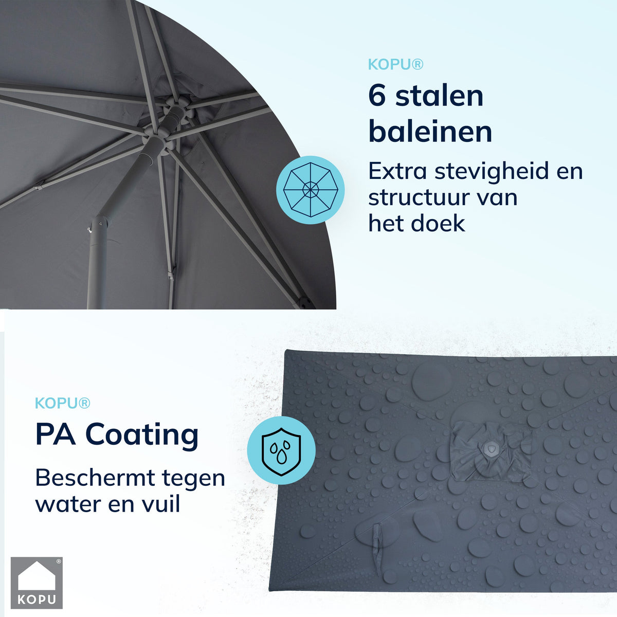 Kopu® Leon Parasol Rechthoek 150x250 cm - Balkonparasol met Hoes - Grijs