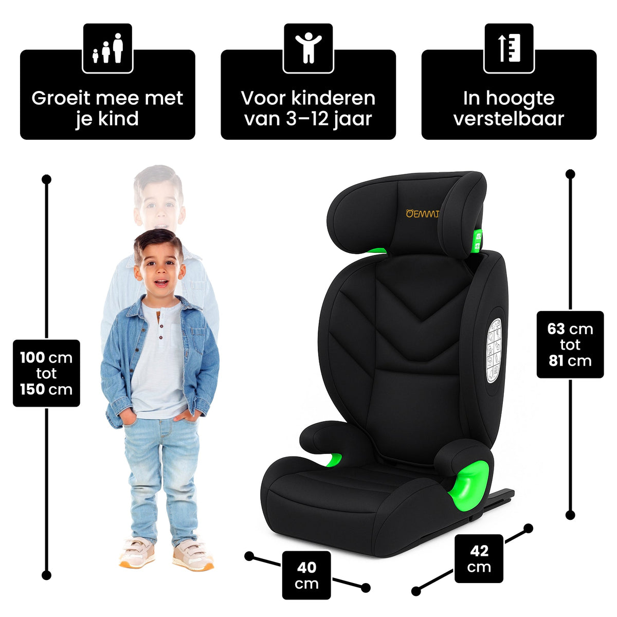 Oemmie Autostoel Zwart-Groen