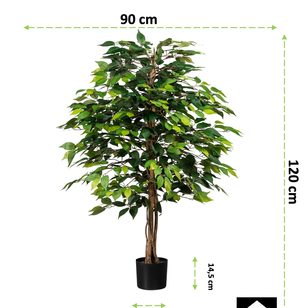 Kopu® Kunstplant Ficus Benjamina 120 cm in zwarte pot - 1260 bladeren