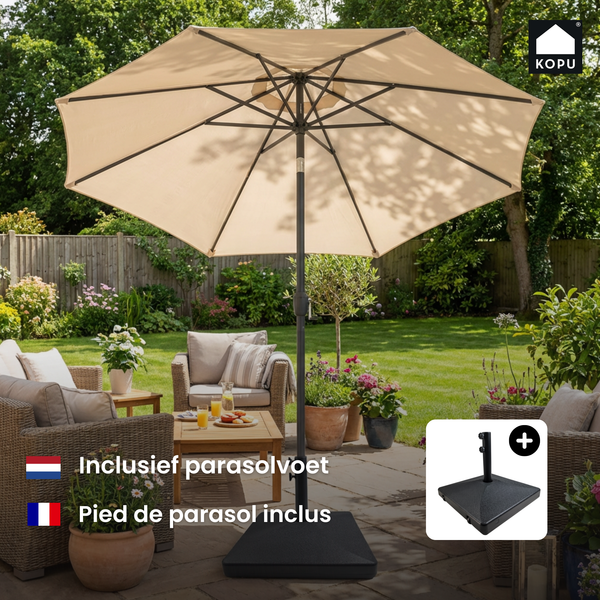 Kopu® Valencia Parasol Rond 300 cm met Beschermhoes en Voet - Creme