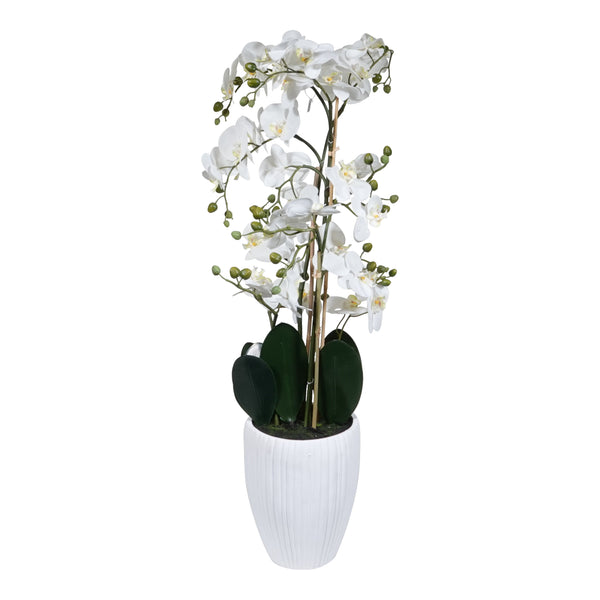 Kopu® Kunstbloem Orchidee 110 cm Wit Bloempot Rond - Phalaenopsis