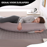 Oemmie Zwangerschapskussen - Voedingskussen - Zijslaapkussen - Lichaamskussen - J-vorm - 145x45 cm - Grijs