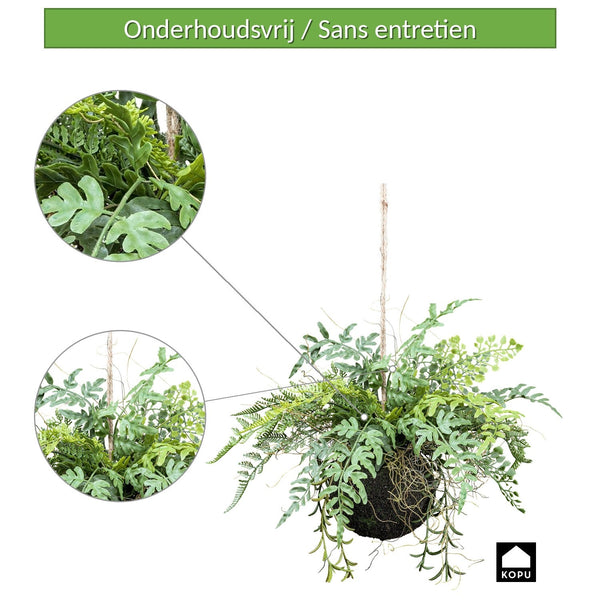 Kopu Kunstplant BOL met diverse Varen Hangplanten 25 cm - Groen