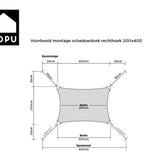 Kopu® Schaduwdoek Rechthoek 2x4 m Waterdicht - Zonnedoek - Creme