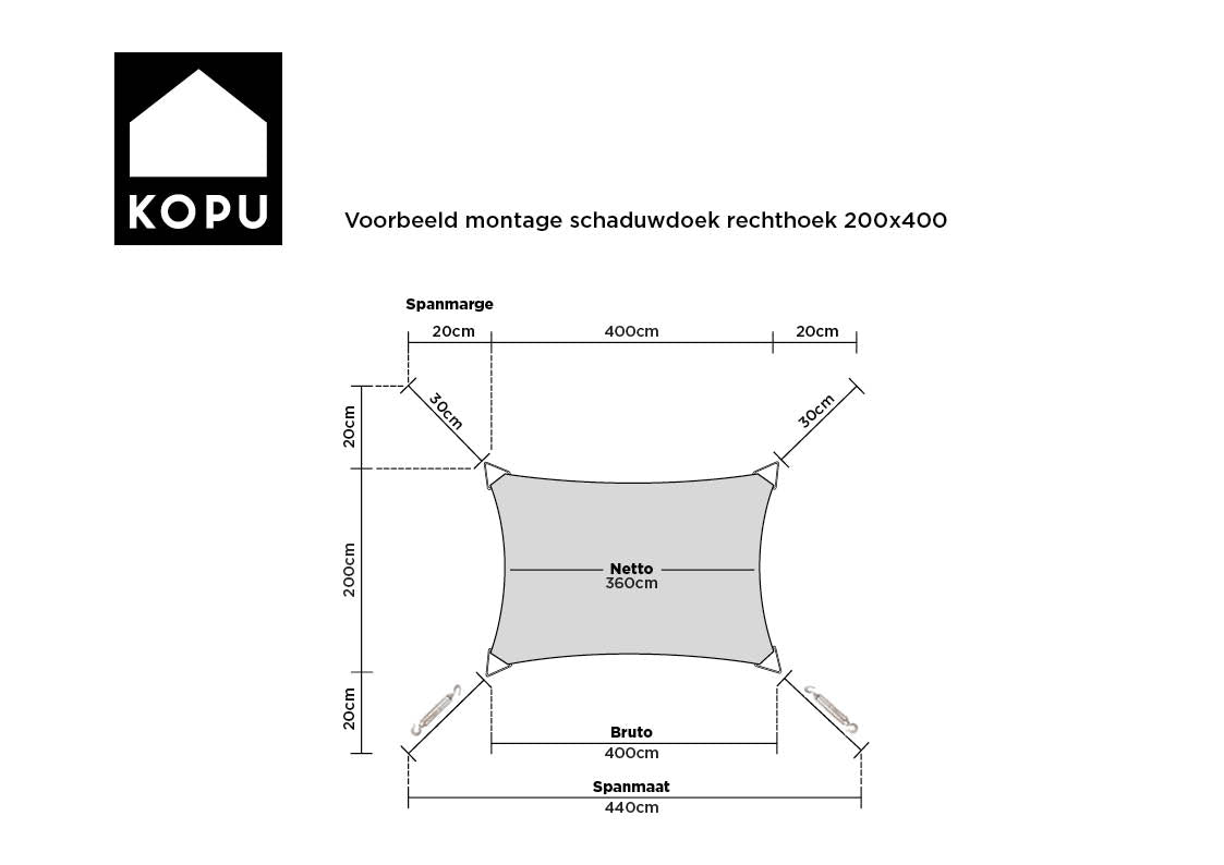 Kopu® Schaduwdoek Rechthoek 280 gram Waterdoorlatend 2x4 m - Creme