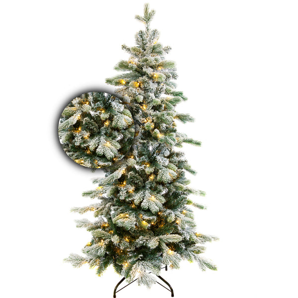 Excellent Trees® LED Varberg Smalle Witte Kerstboom met Sneeuw en Verlichting 150 cm -  ⌀86cm - ↕150cm