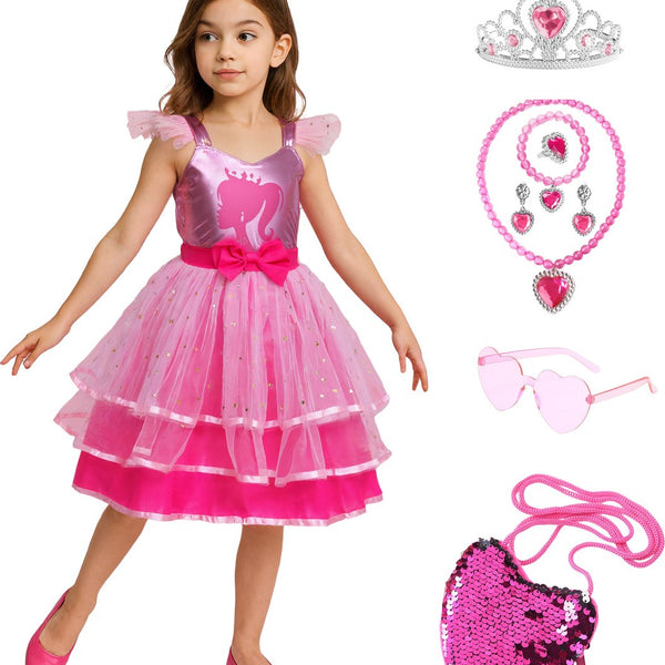 Luxe Barbie Prinsessenjurk Metallic Roze