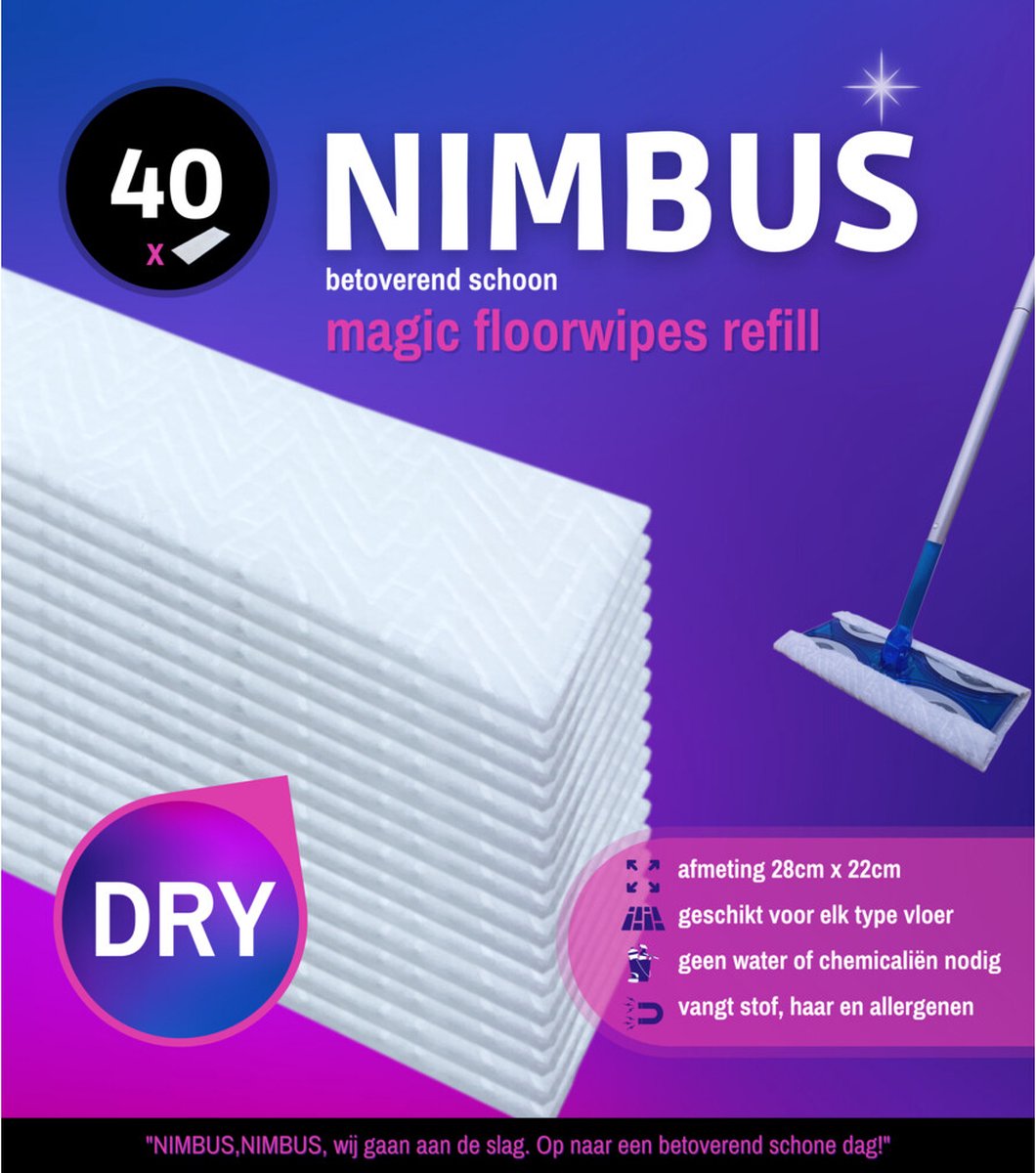 NIMBUS Magic Floorwipes Refill (40x) - Droge Vloerdoekjes - Geschikt voor Swiffer