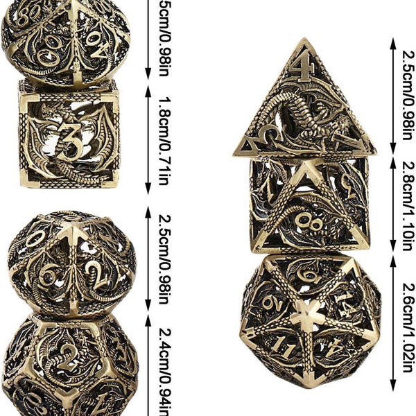 Dungeons and Dragons Dobbelsteen set Metaal Oud Goud met Draken