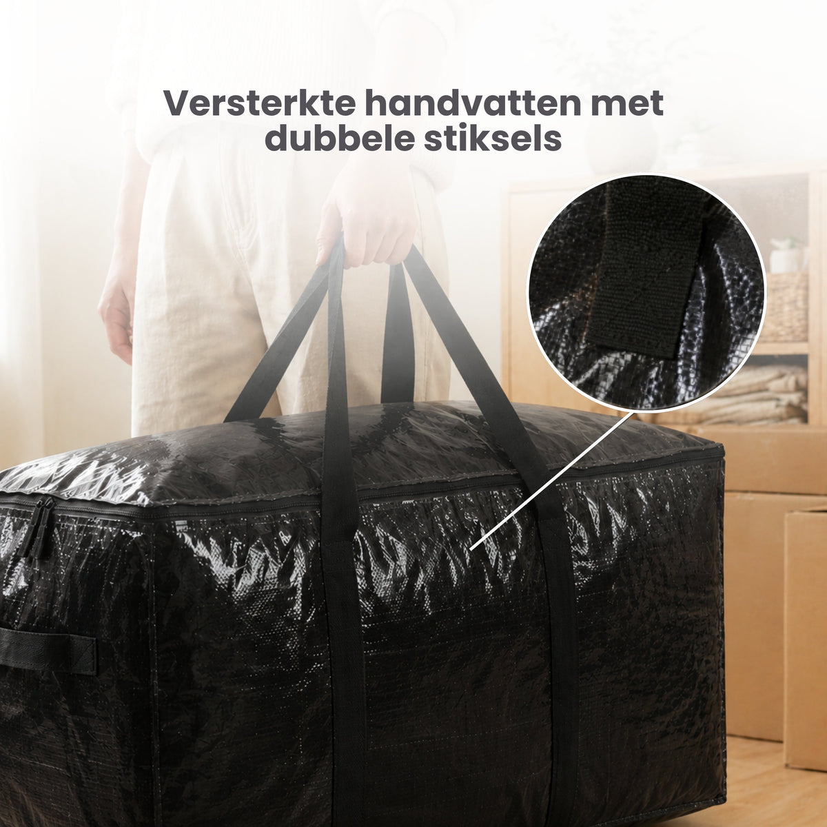 Opbergtassen XL - Zwart - 4 Stuks - 92 Liter - Verhuistassen - Big Shopper - Waterdicht - Opbergzak met Handvat (kopie)