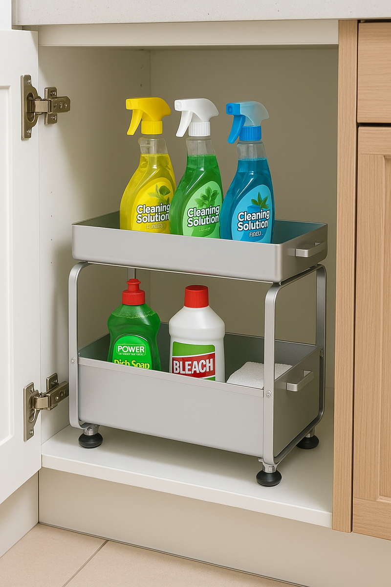 Gootsteenkast Organizer - Wit - Roestvrijstalen Schuiflade Organizer met Antislip & Ventilatie