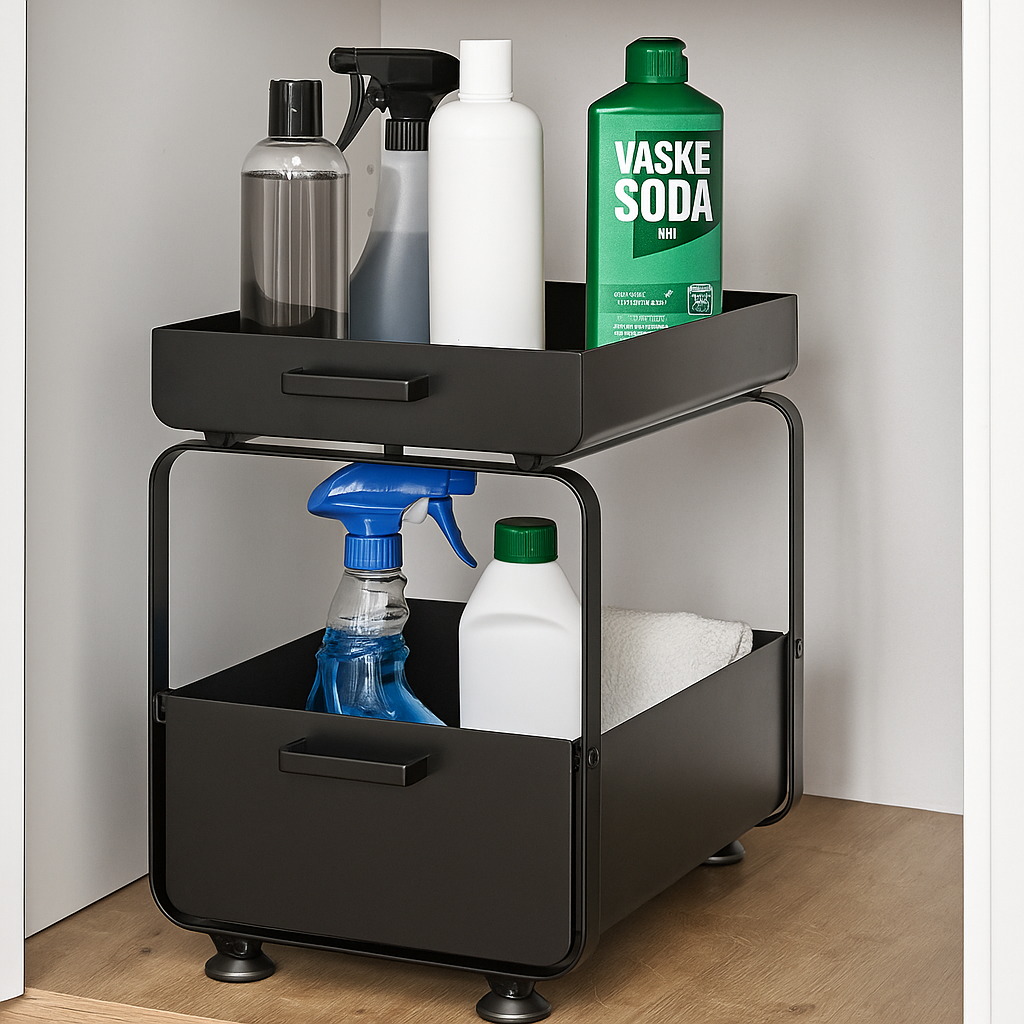 Gootsteenkast Organizer - Zwart - Roestvrijstalen Schuiflade Organizer met Antislip & Ventilatie