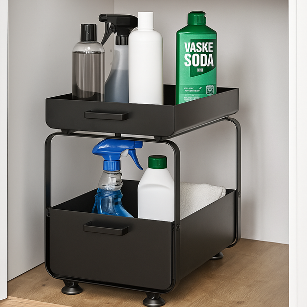Gootsteenkast Organizer - Zwart - Roestvrijstalen Schuiflade Organizer met Antislip & Ventilatie