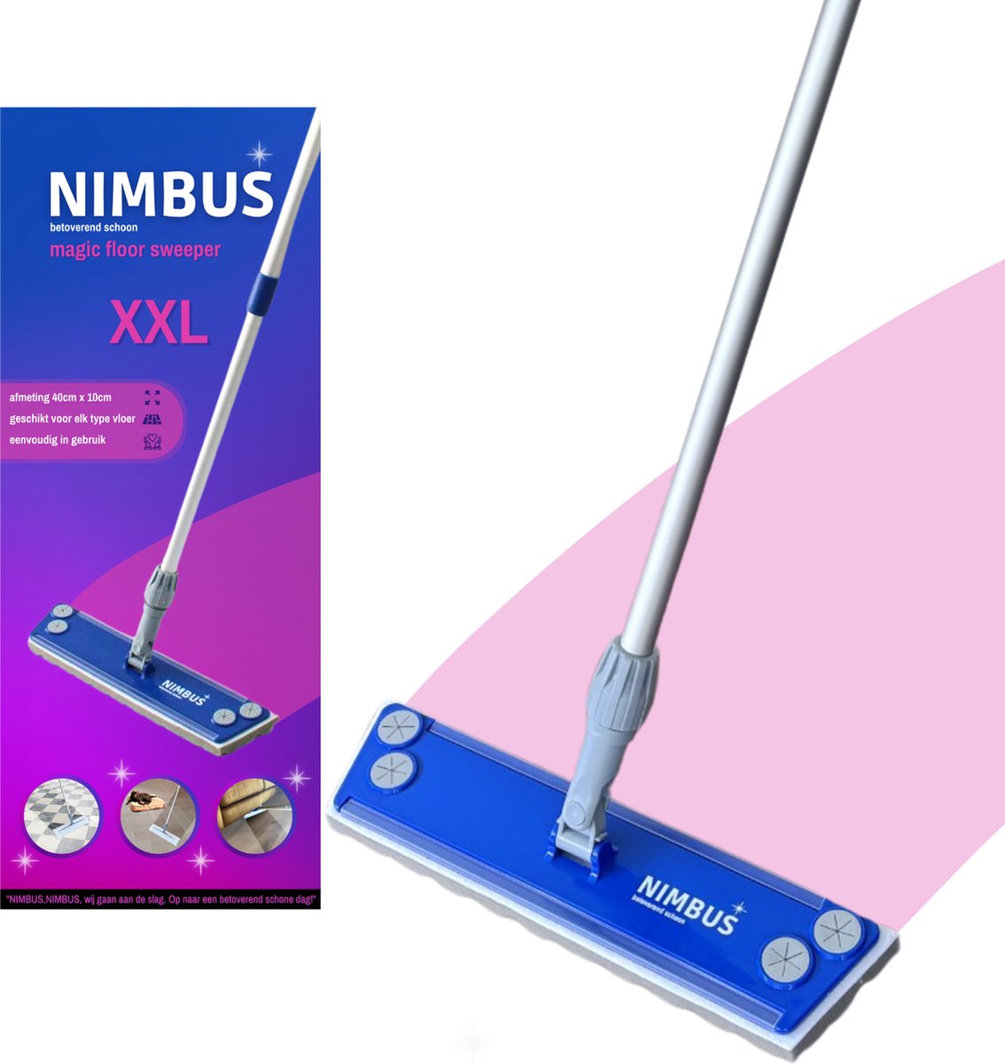 NIMBUS Vloerwisser XXL - Telescoopsteel - Geschikt voor Swiffer XXL en Leifheit vloerdoekjes - 40cm breed