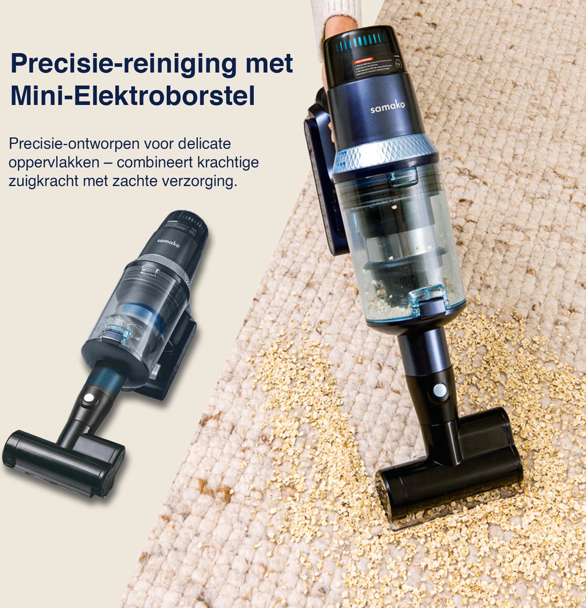 Steelstofzuiger CleanDetect 450W - Kruimeldief - Draadloos - 4 Opzetstukken - Stofzuiger - Zonder zak op accu - Samako