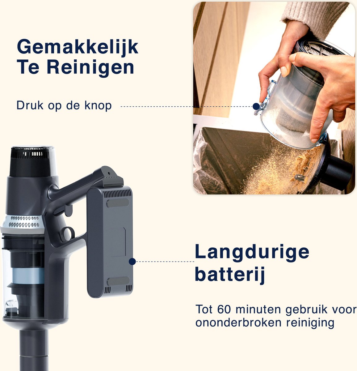 Steelstofzuiger CleanDetect 450W - Kruimeldief - Draadloos - 4 Opzetstukken - Stofzuiger - Zonder zak op accu - Samako