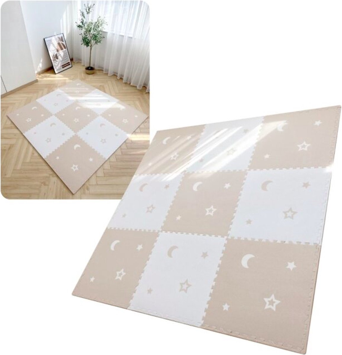 MIRO® Speelmat Baby - Kinderen - Kruipmat - Puzzelmat - Speelkleed - XL - Extra Dik - Foam - 180 x 180 CM - 9 Tegels - Beige