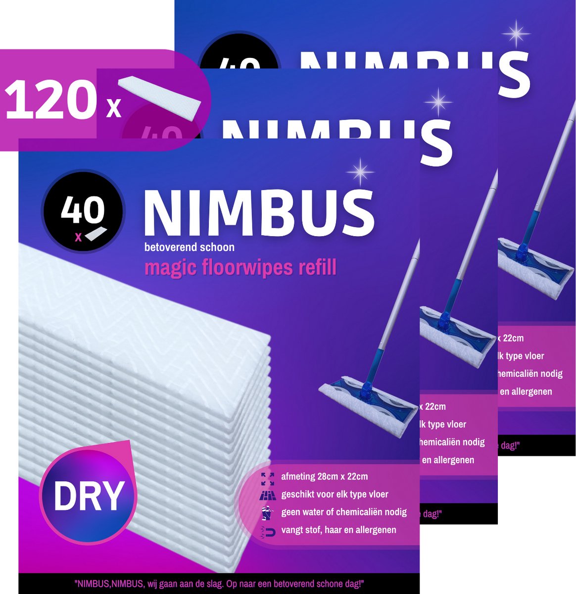 NIMBUS Magic Floorwipes Refill (120x) - Droge Vloerdoekjes - Geschikt voor Swiffer Vloerwisser