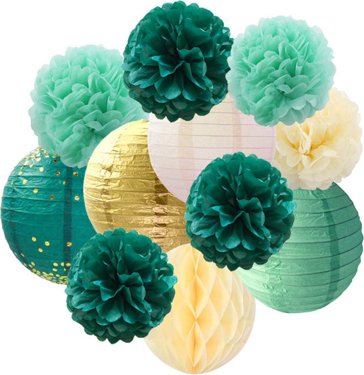 Pompom en Lampionnen Feest Versiering Groen