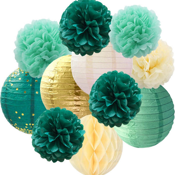 Pompom en Lampionnen Feest Versiering Groen