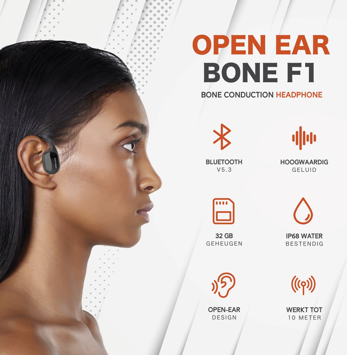 Goods&Co.® Bone Conduction Headphone draadloze Sport Oortjes – Hardloop Koptelefoon - Oordopjes – IP68 Waterdicht – 32GB Muziekopslag – Bluetooth 5.3 – Geschikt voor Smartphone & Laptop / Zwart (2025