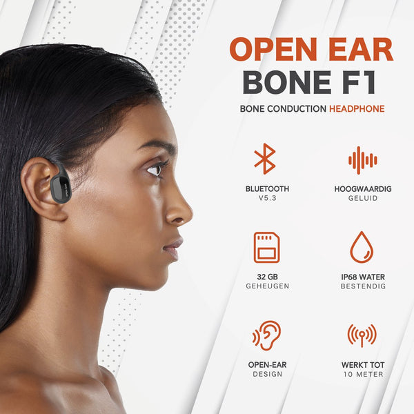 Goods&Co.® Bone Conduction Headphone draadloze Sport Oortjes – Hardloop Koptelefoon - Oordopjes – IP68 Waterdicht – 32GB Muziekopslag – Bluetooth 5.3 – Geschikt voor Smartphone & Laptop / Zwart (2025
