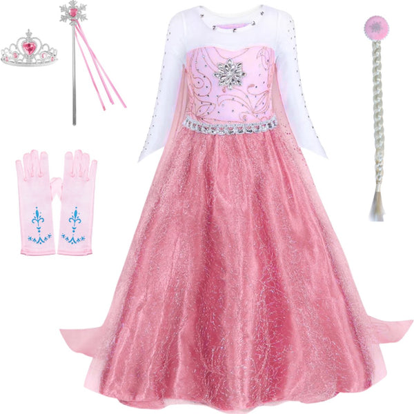 Elsa Verkleed Jurk met Ster Roze