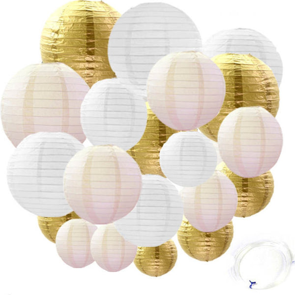 20 Stuks Lampionnen Feest Versiering set Goud