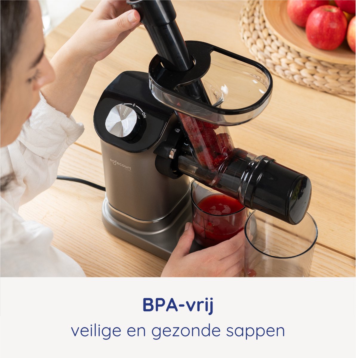Safecourt Kitchen Slowjuicer - Juicer - Groenten en Fruitpers - BPA-vrij - 700ml - Grijs