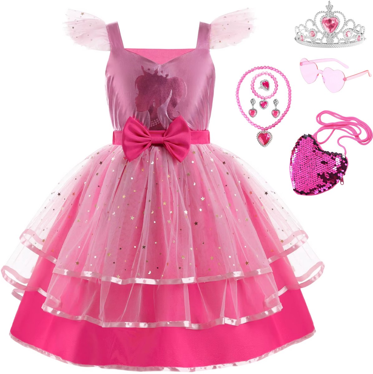 Luxe Barbie Prinsessenjurk Metallic Roze