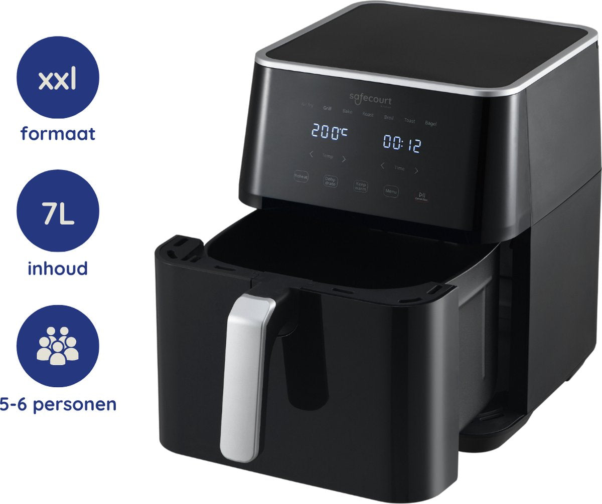 Safecourt Kitchen Airfryer XXL - Heteluchtfriteuse - 1800W - 7L Inhoud - 40ºC tot 200ºC - Zwart