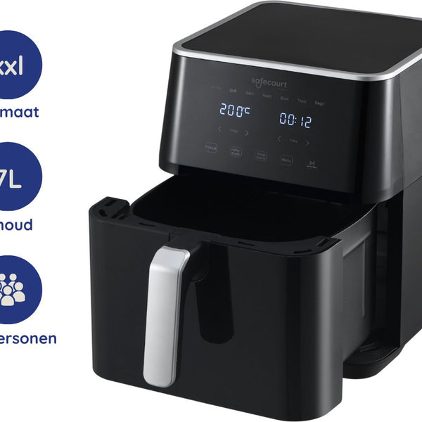 Safecourt Kitchen Airfryer XXL - Heteluchtfriteuse - 1800W - 7L Inhoud - 40ºC tot 200ºC - Zwart