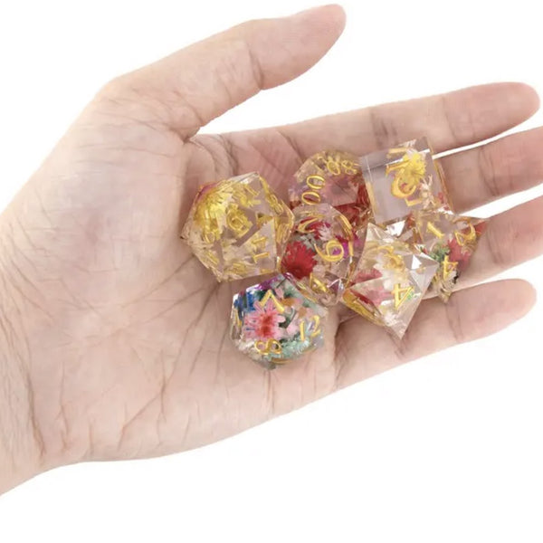 Dungeons and Dragons Dobbelsteen set Transparant met gekleurde Bloemen