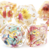 Dungeons and Dragons Dobbelsteen set Transparant met gekleurde Bloemen