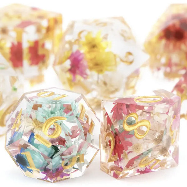 Dungeons and Dragons Dobbelsteen set Transparant met gekleurde Bloemen