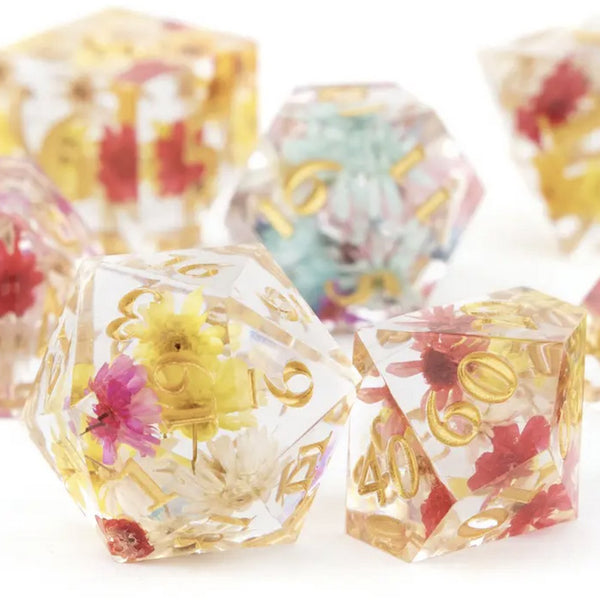 Dungeons and Dragons Dobbelsteen set Transparant met gekleurde Bloemen